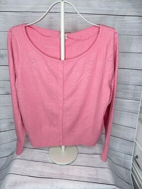 a new day Pink Heart Eyelet Button Cardigan